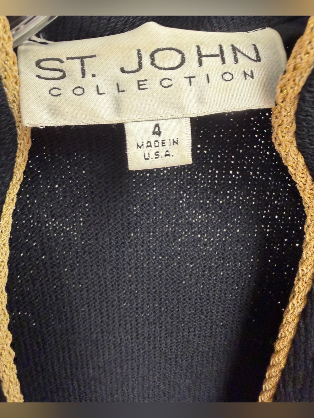 St. John Black Knit Blazer with Gold Braid Trim Size 4 - Picture 4 of 6